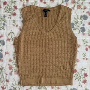 Forever 21 Camel Cable Knit V-Neck Vest